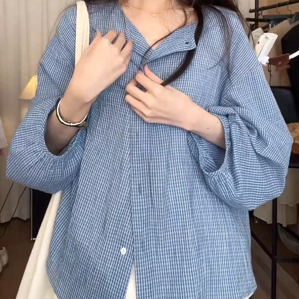 春夏新款【慵懒假日】韩系格子衬衫百搭衬衣外套显瘦上衣女