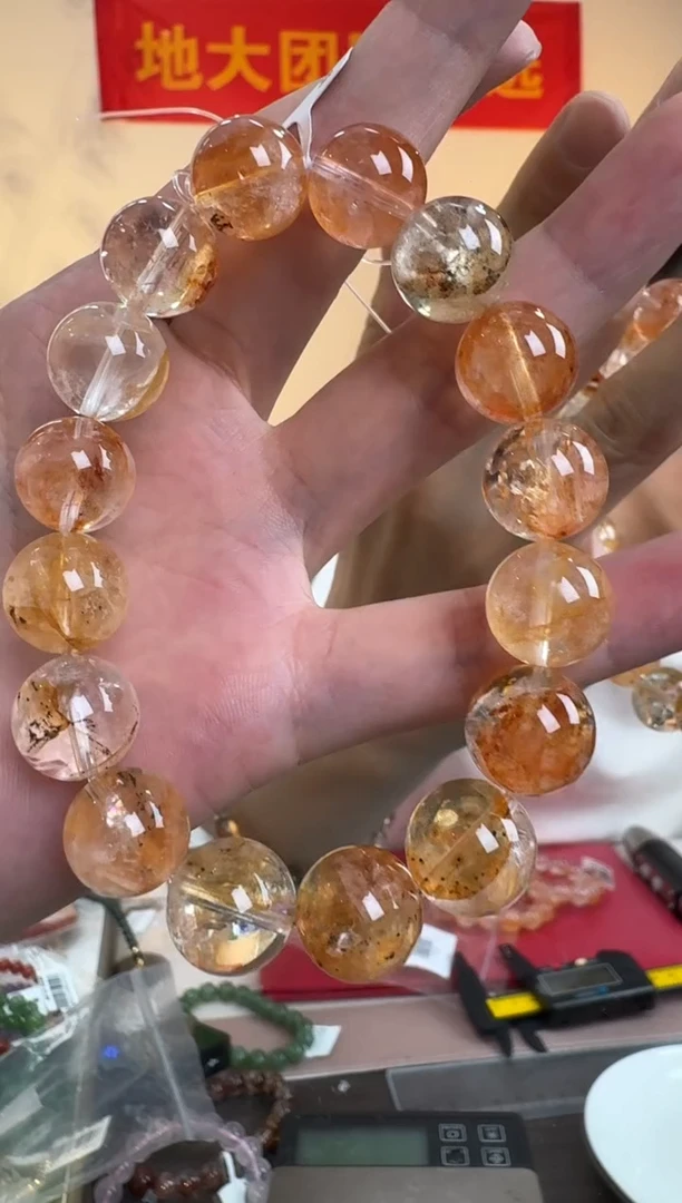 水晶手串未镶嵌锦鲤胶花圆珠单圈手串13-14mm