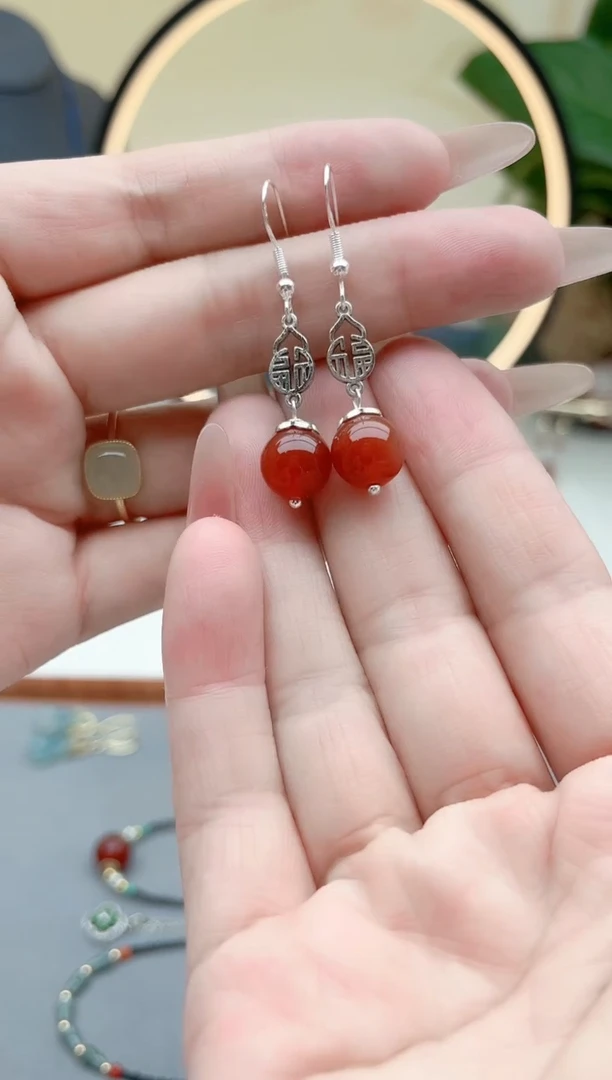 玛瑙/玉髓耳饰银S925镶嵌350