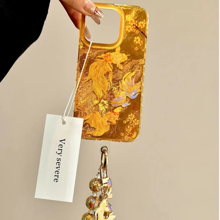 新中式喜庆海棠花朵锦鲤适用苹果16promax手机壳15promax手链14女