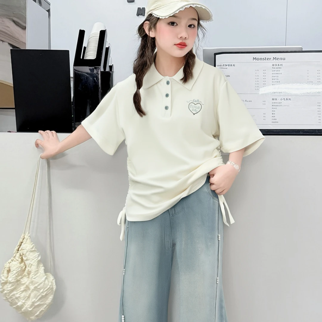 【芽梓制衣】女童宽松辣妹短袖polo夏季中大童长袖上衣25D056