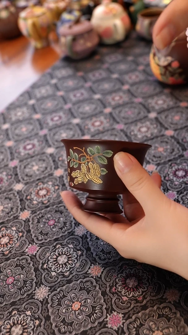 茶壶紫砂紫泥高足杯花生