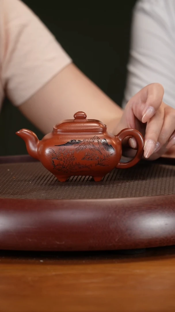 茶壶紫砂11GSY四方传炉 朱泥200cc