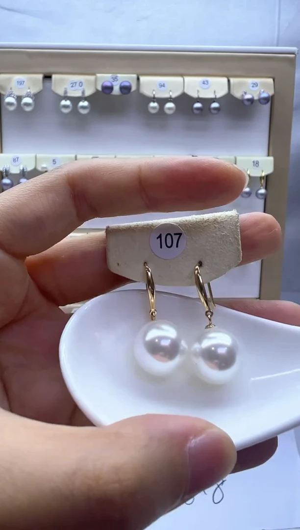 银S925镶嵌淡水珍珠耳饰107