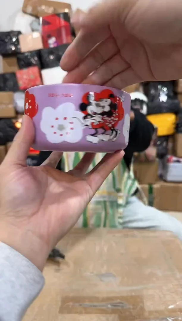 瓷片紫色米奇米妮碗