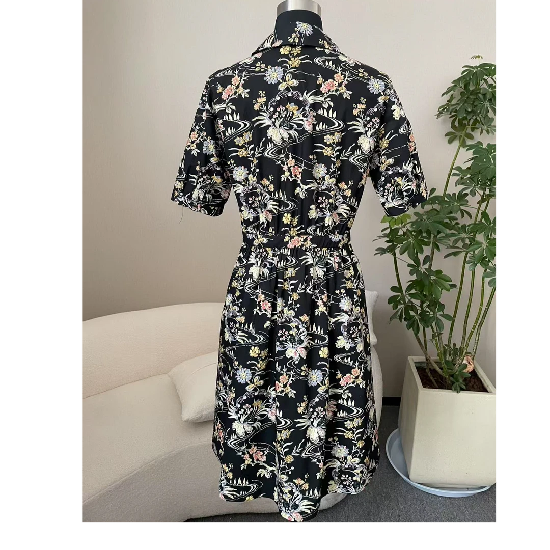 春夏法式碎花连衣裙气质优雅收腰显瘦中长款V领女装