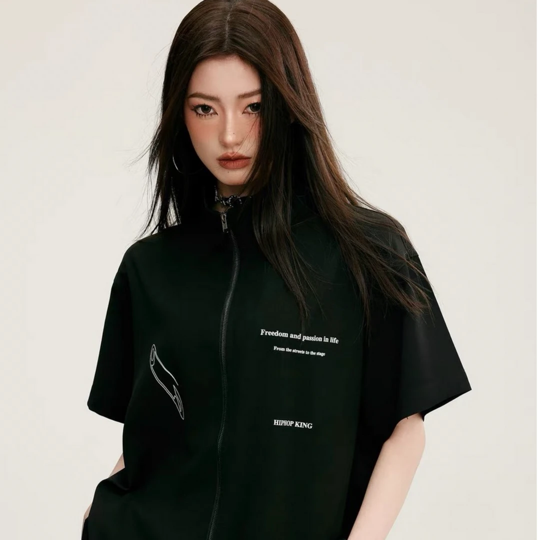 呆呆姐 HIP设计感立领宽松拉链衬衫短袖T 富二代品牌质量超绝！！！