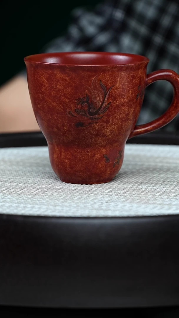 茶壶紫砂泽*朱泥泥绘手把杯