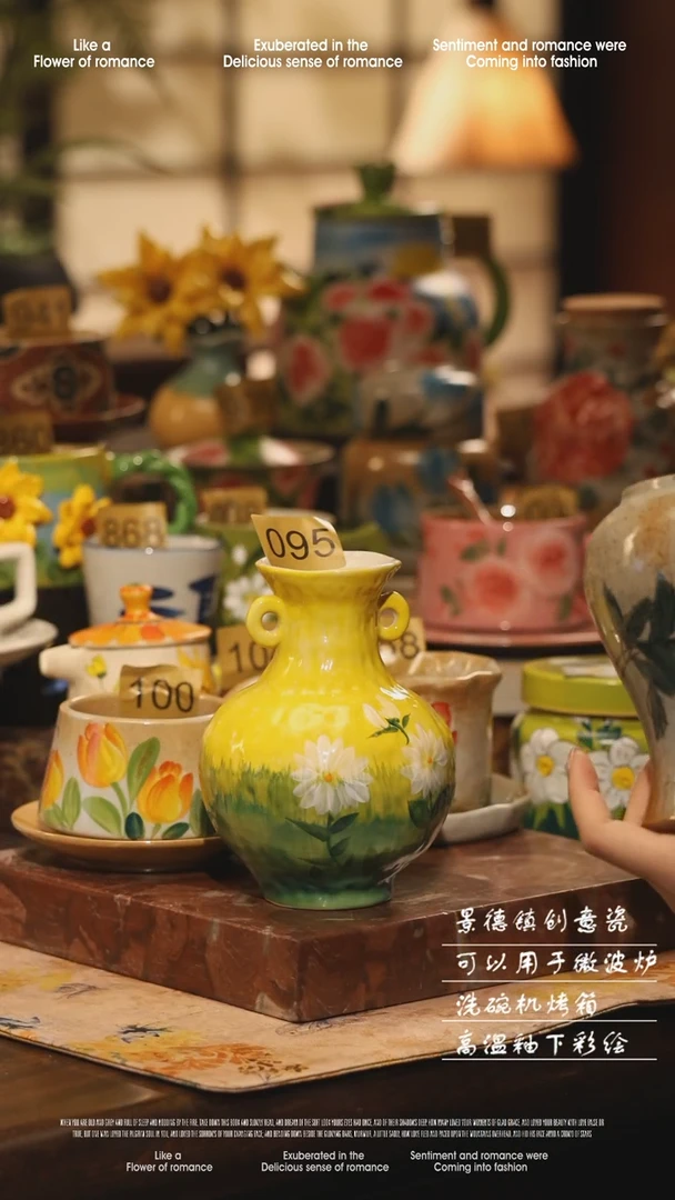 陶瓷095景德镇高温手绘釉下彩设计师款式