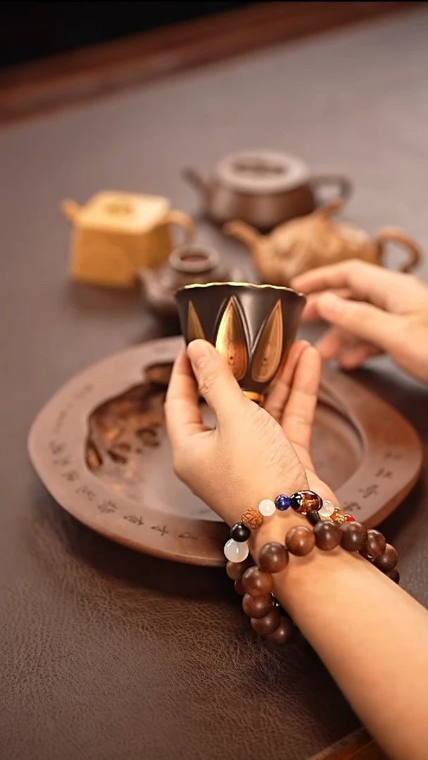 茶壶紫砂莲花黑金主人杯