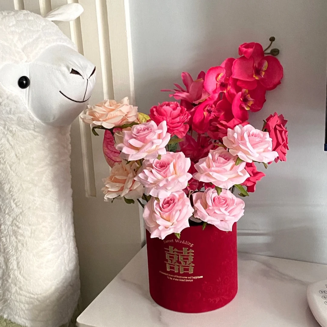 （家有囍事）婚房布置仿真花假花新房抱抱桶花束婚礼卧室床头装饰