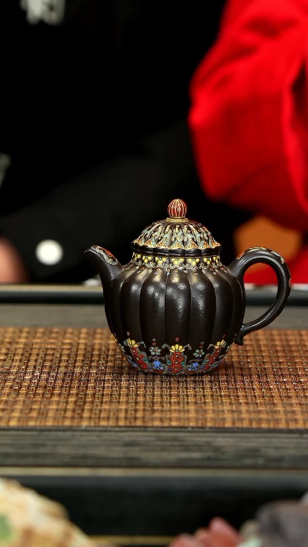 【闪购商品】紫砂茶壶HZ23筋纹秋水 宝相珐琅