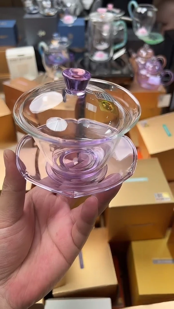 @@禾器晶彩荷叶盖碗浅紫色