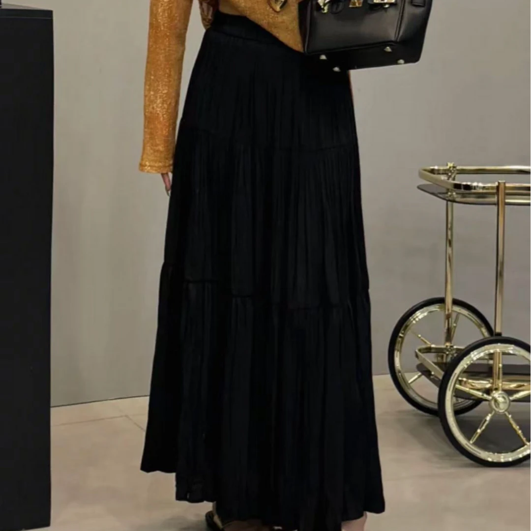 D9338欧货2025夏季新款高腰显瘦a字大摆半身裙