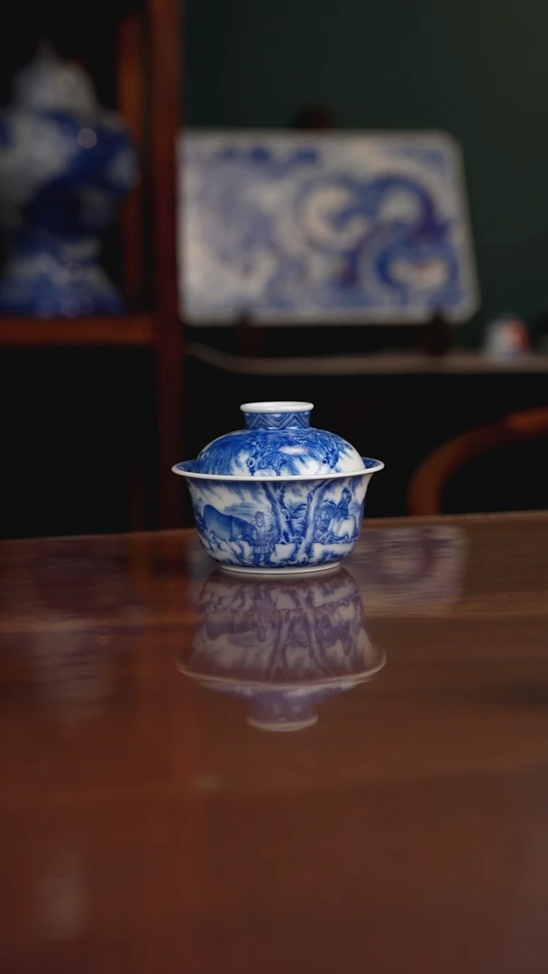 晓竹窑青花浴马图