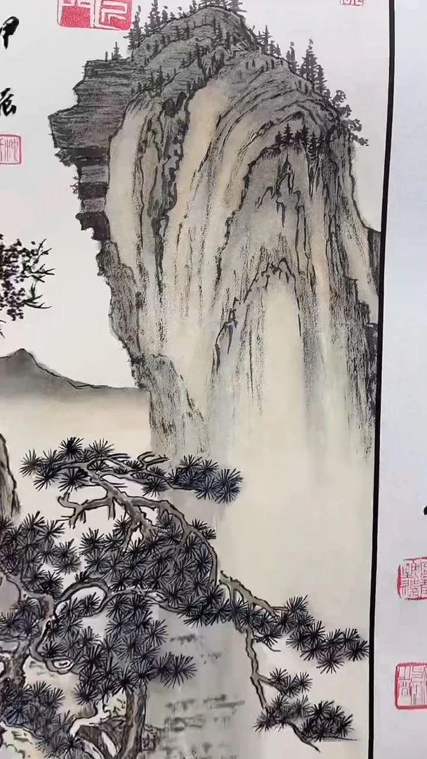 国画沈石田-2平尺+书法-山水-带书