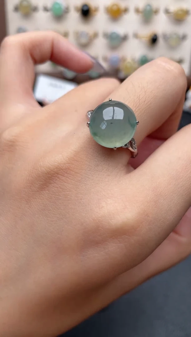 翡翠戒指银S925镶嵌一物一证一礼盒