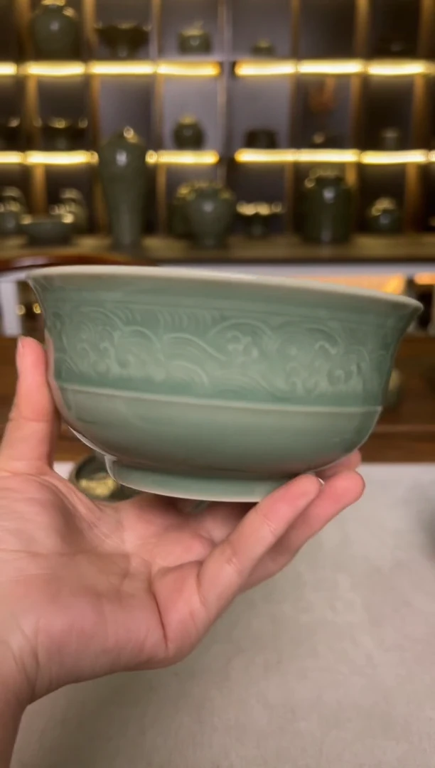 陶瓷耀州窑青釉5.5寸海浪碗特价一只