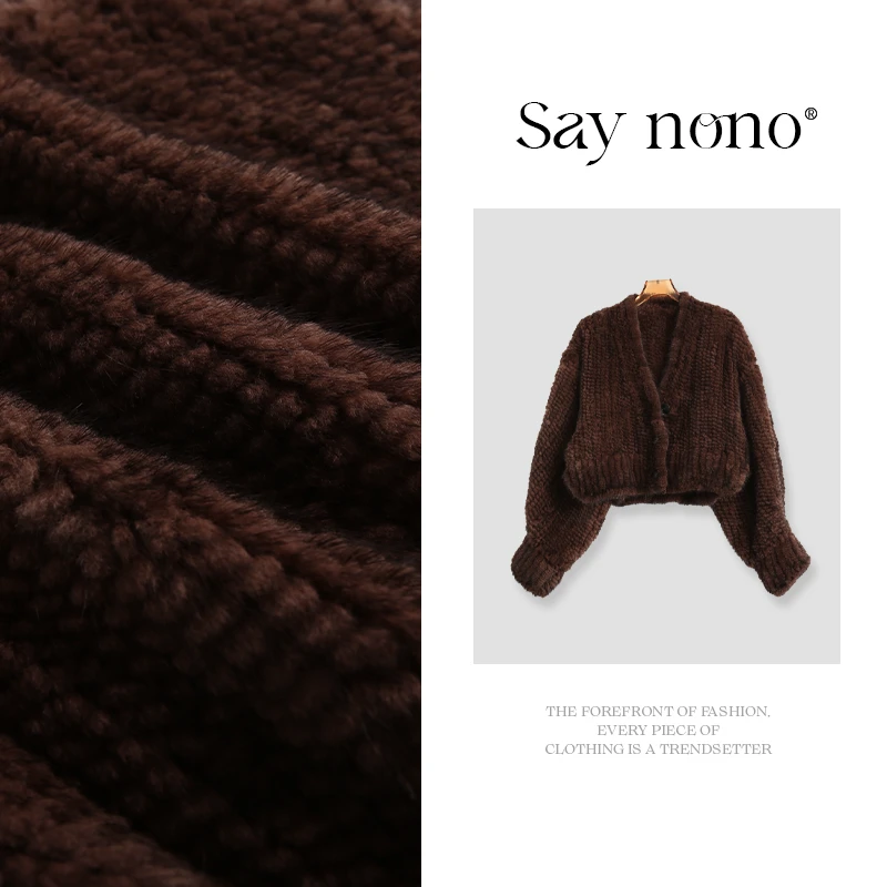 懒猫nono│Saynono 水貂毛皮编织V领短外套/MUL81301