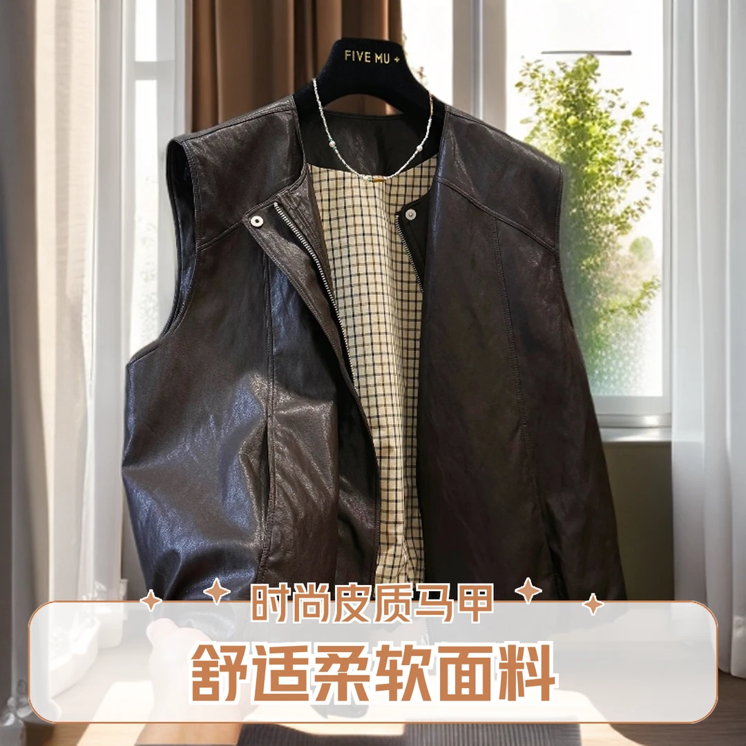 2025年秋季新款时尚圆领抽绳拉链无袖马甲女宽松百搭背心坎肩外套