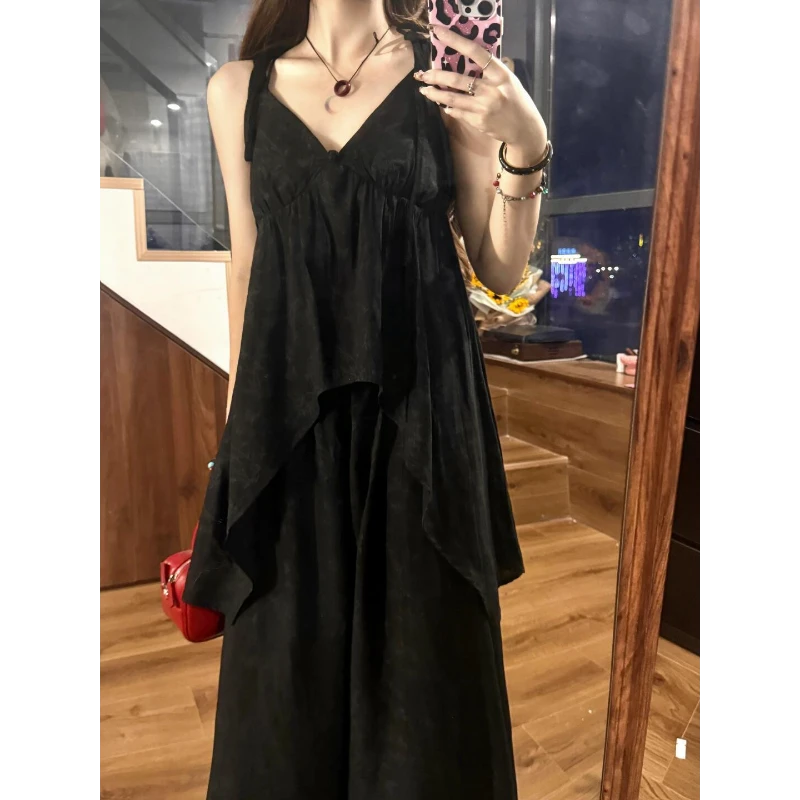 法式设计感不规则吊带背心女夏季洋气休闲裤慵懒风时尚两件套装女