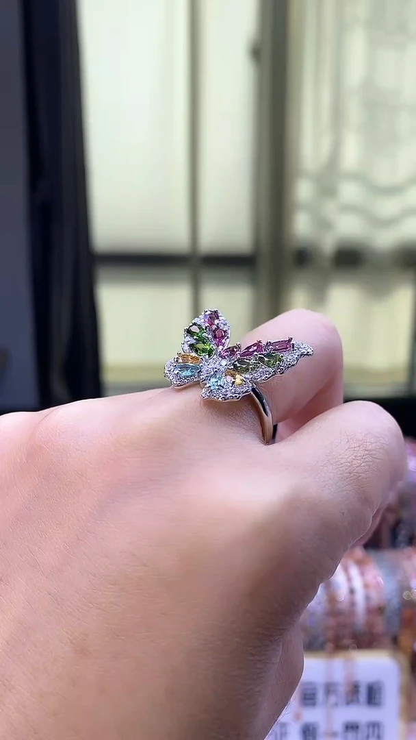 戒指银S925镶嵌碧玺354354354345