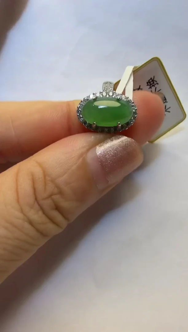 银S925镶嵌戒指翡翠925银镶缅甸A货翡翠戒指