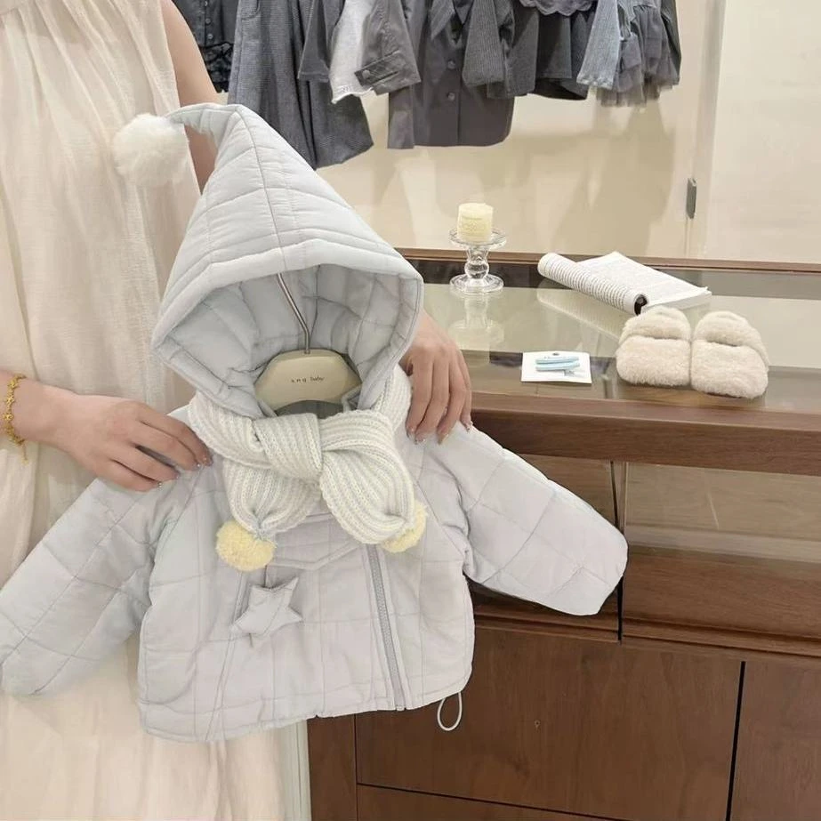 棉服2025韩版加绒加厚款棉衣立领牛仔纯色棉袄宝宝