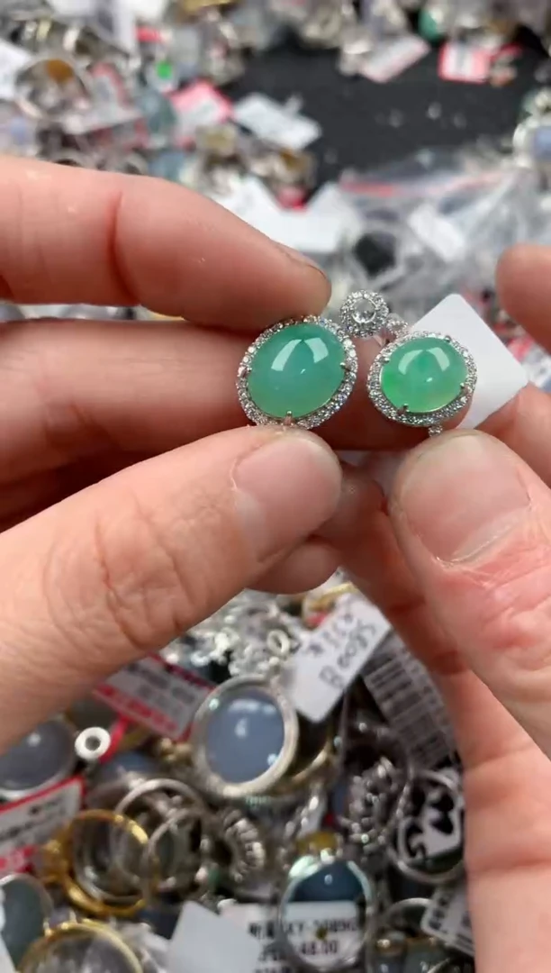 银S925镶嵌戒指翡翠10   8