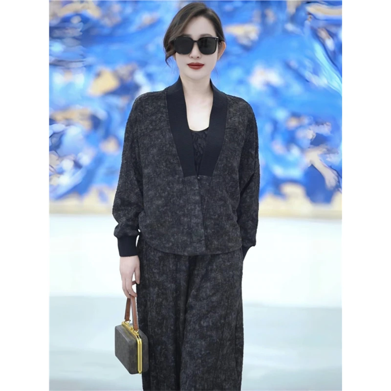 春秋2025高端两件套装萝卜小脚裤复古洋气开衫上衣女时尚大码显瘦