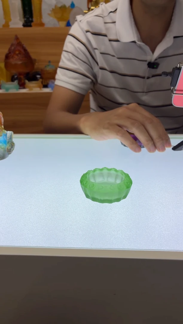 琉璃手工艺品莲子心烛台绿色