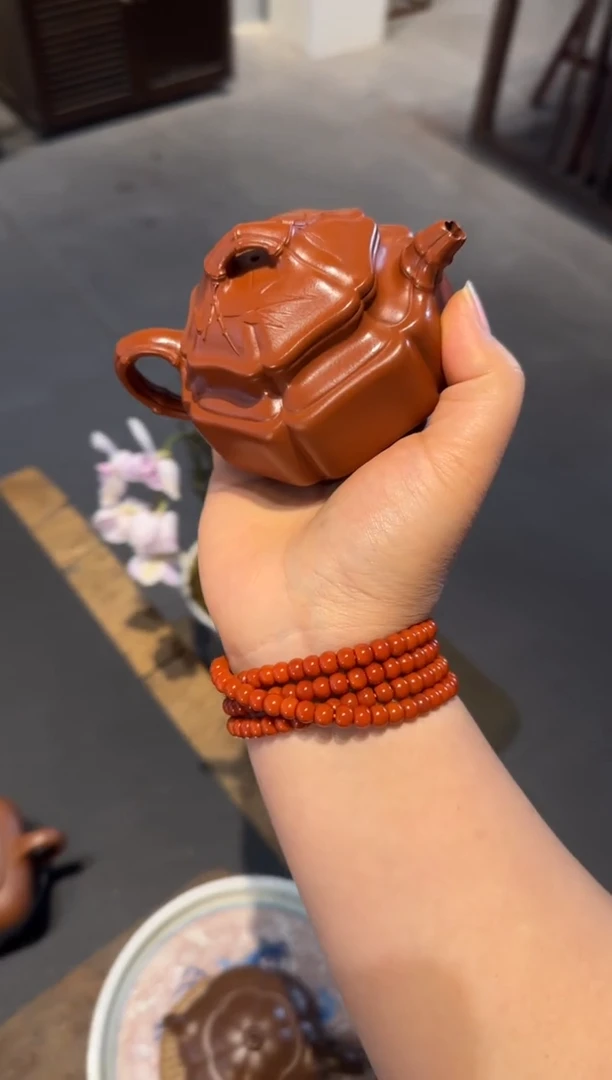 【闪购商品】紫砂茶壶六方海棠双线竹鼓