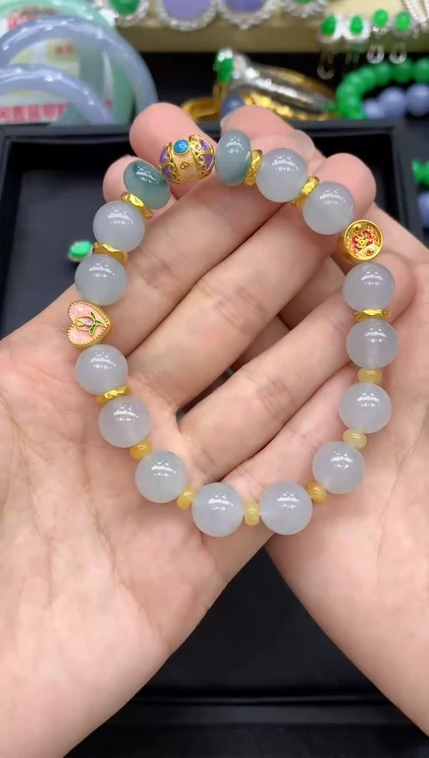 足金镶嵌手链翡翠583-中国好珍宝