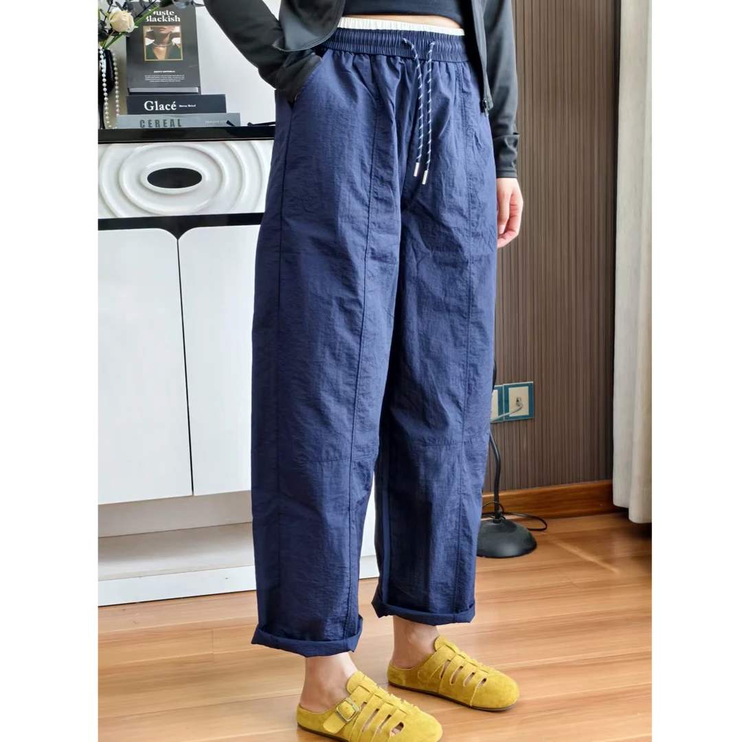 设计感拼腰夏季上新高腰抽绳哈伦阔腿裤新款潮流百搭户外运动显瘦