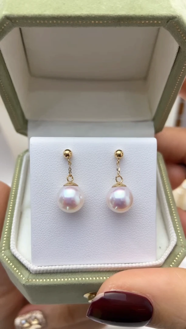 【闪购商品】海水珍珠耳坠18K金镶嵌天女7.5-8.0耳坠