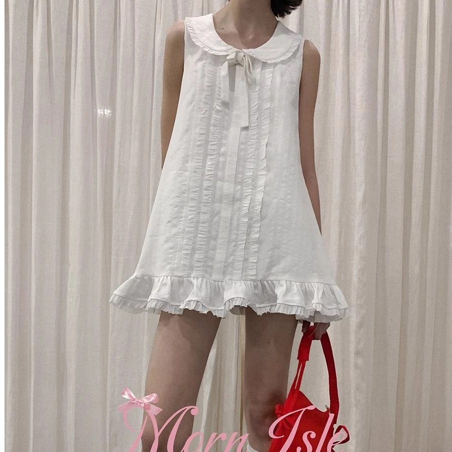 专属Morn isle白露未晞系列可爱木耳边娃娃领荷叶摆连衣裙