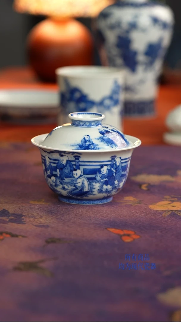 天心雅器慕古十六子二才盖碗