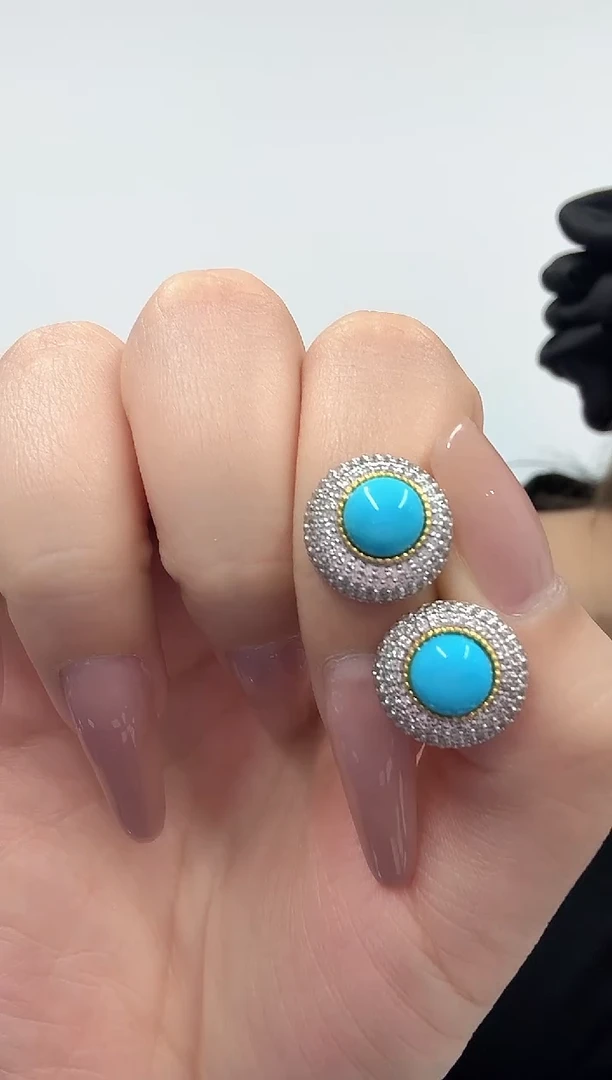 银S925镶嵌绿松石耳饰12