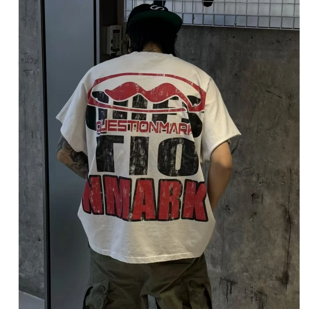 夏季短袖宽松落肩袖街头潮流高街时尚美式国潮大码短袖男T恤 5218