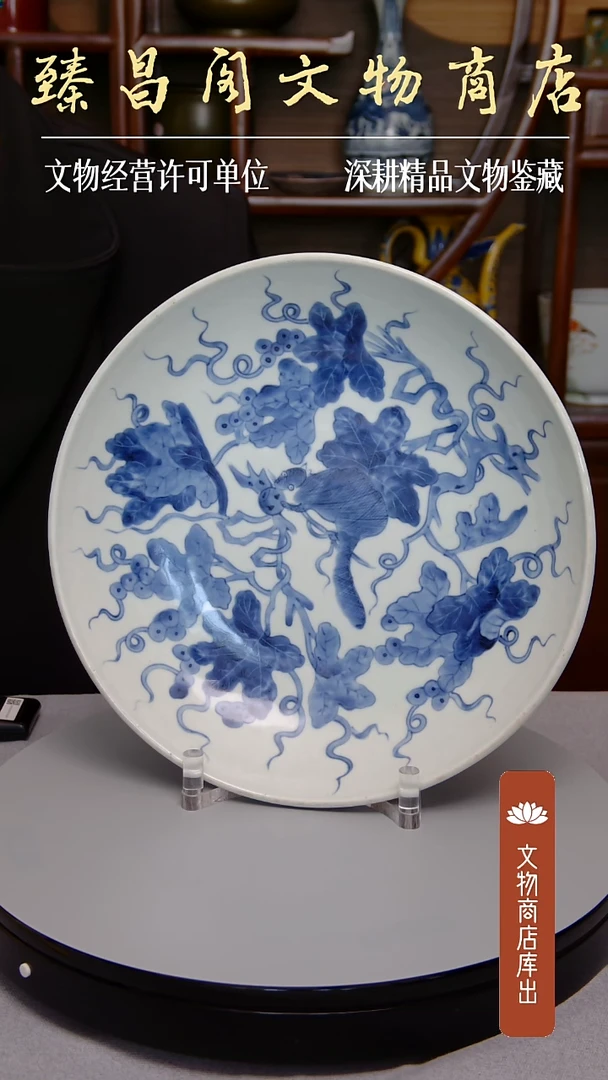 盘青花松鼠葡萄纹赏盘#541#