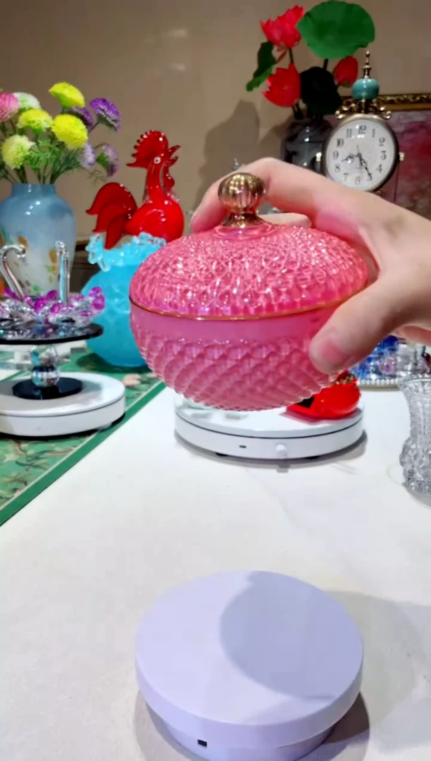 琉璃手工艺品粉色圆碗收纳