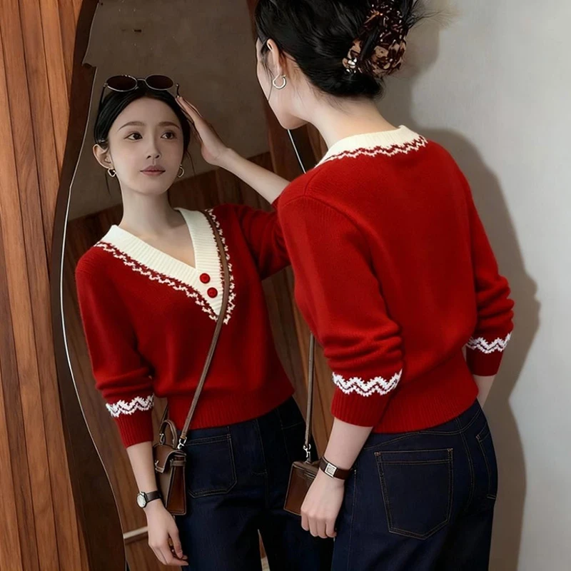 圣诞过年红色毛衣女冬绝美巨好看独特漂亮气质高端软糯针织衫上衣