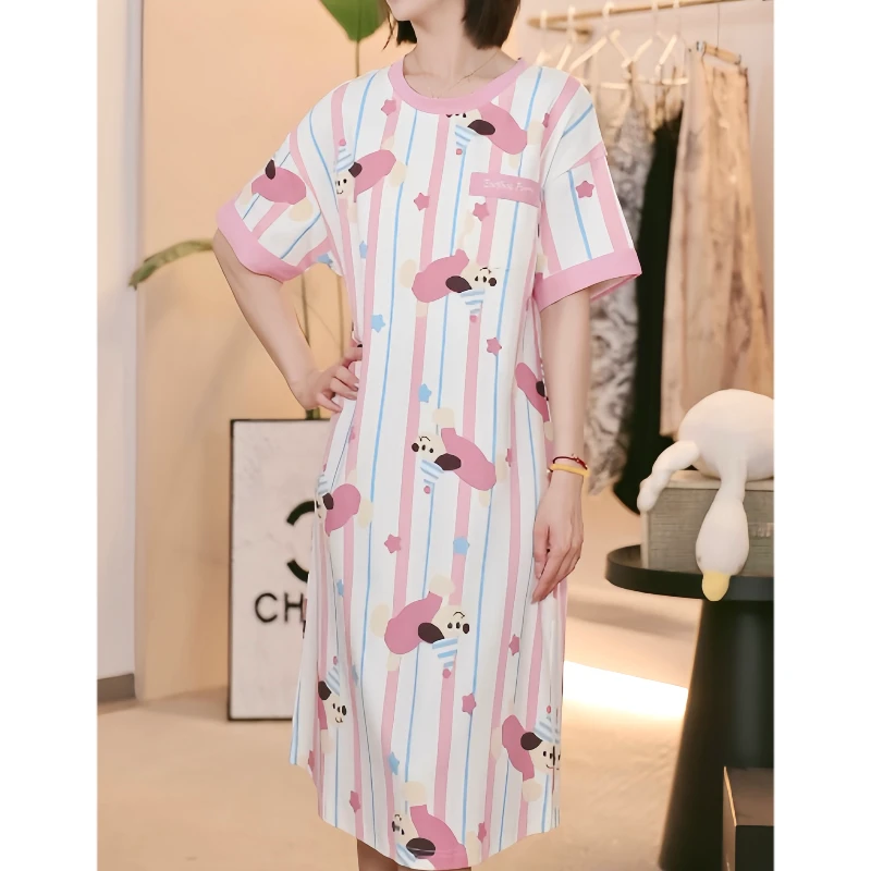 睡裙女夏季短袖薄款家居服可外穿纯棉裙子大码