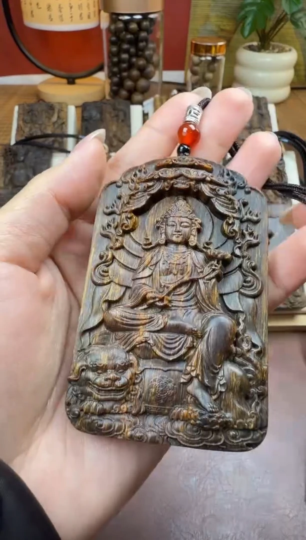 木木雕款芽庄 十二生肖守护 文殊 菩萨8cm 送养香瓶