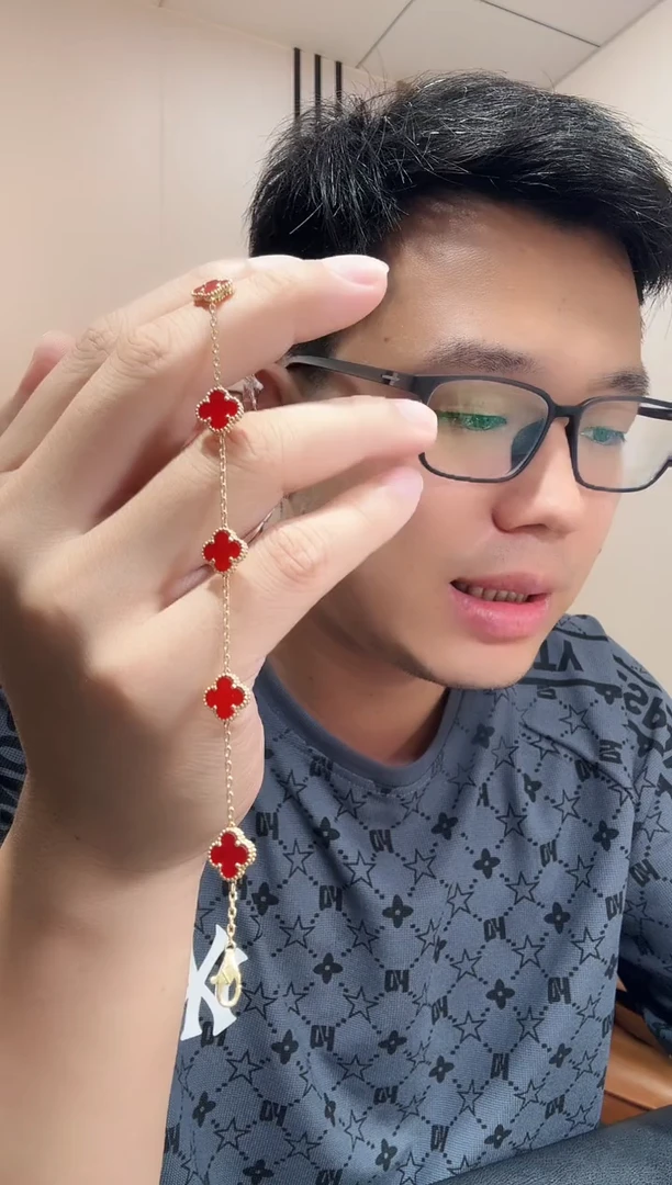 玛瑙/玉髓手链18K金镶嵌单*北红色k黄，小号五花手链GHJ
