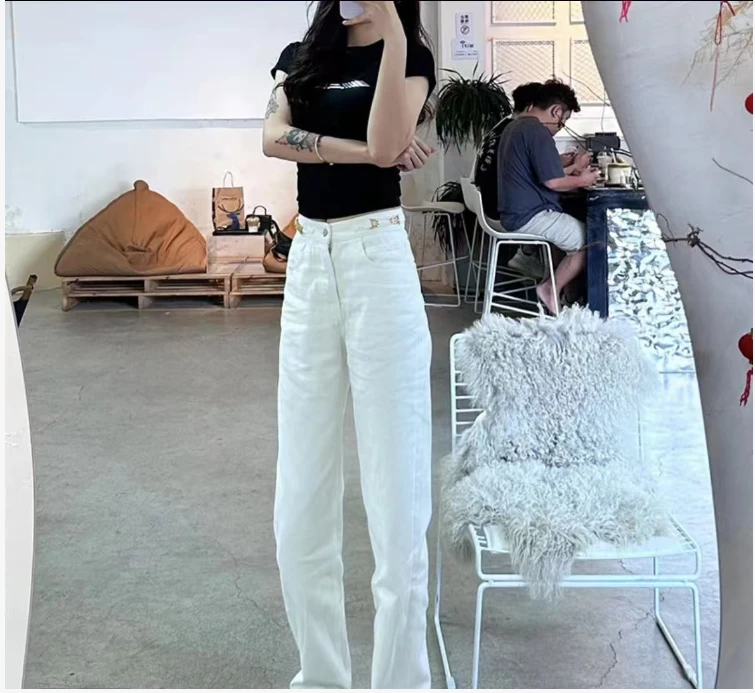 2025春季新款简约字母直筒牛仔裤K25008