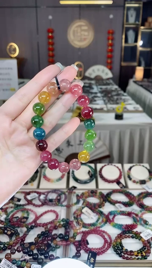 未镶嵌老矿碧玺色标彩虹单圈手串11mm+碧玺dan多样性发货一条
