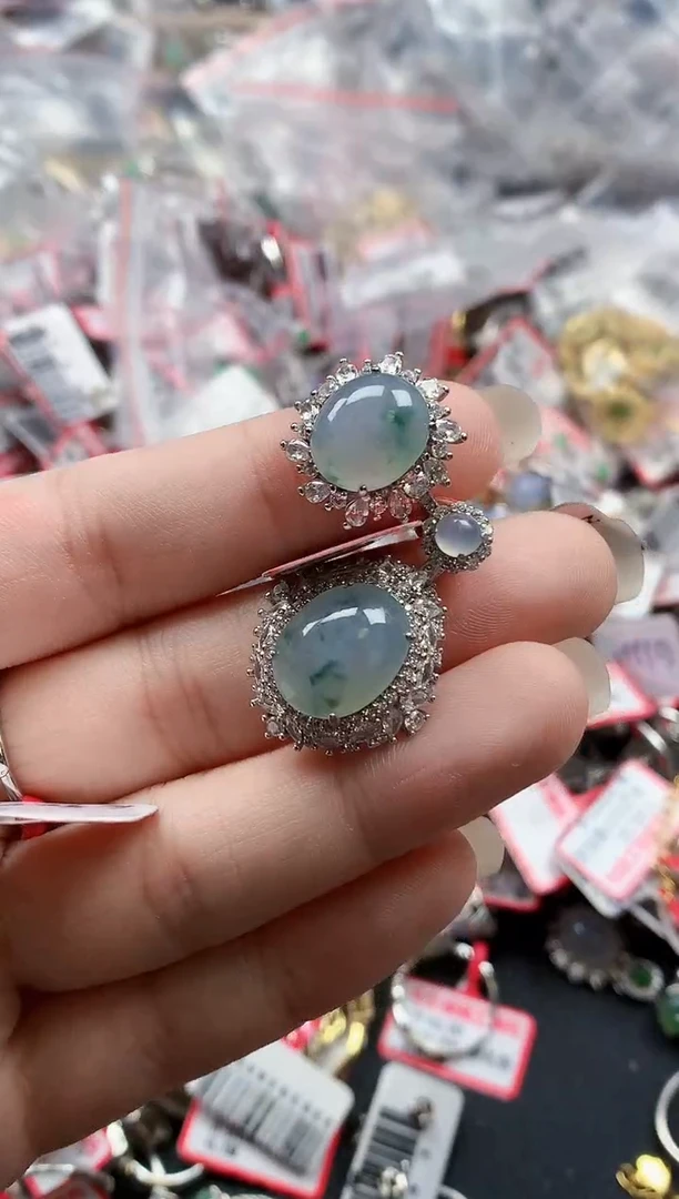 银S925镶嵌戒指翡翠天然A货缅甸翡翠