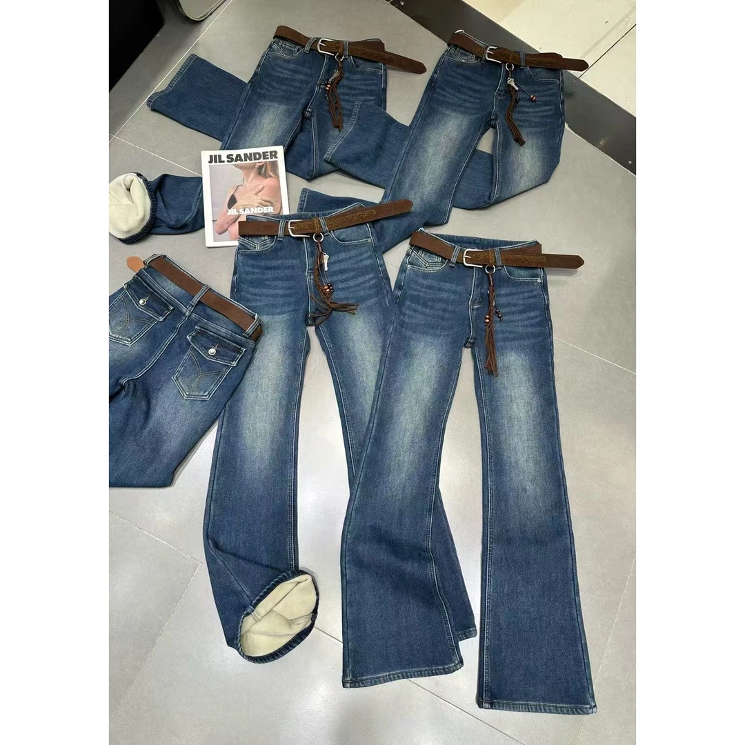 『设计岛屿J』时尚气质百搭时尚加绒牛仔裤8561