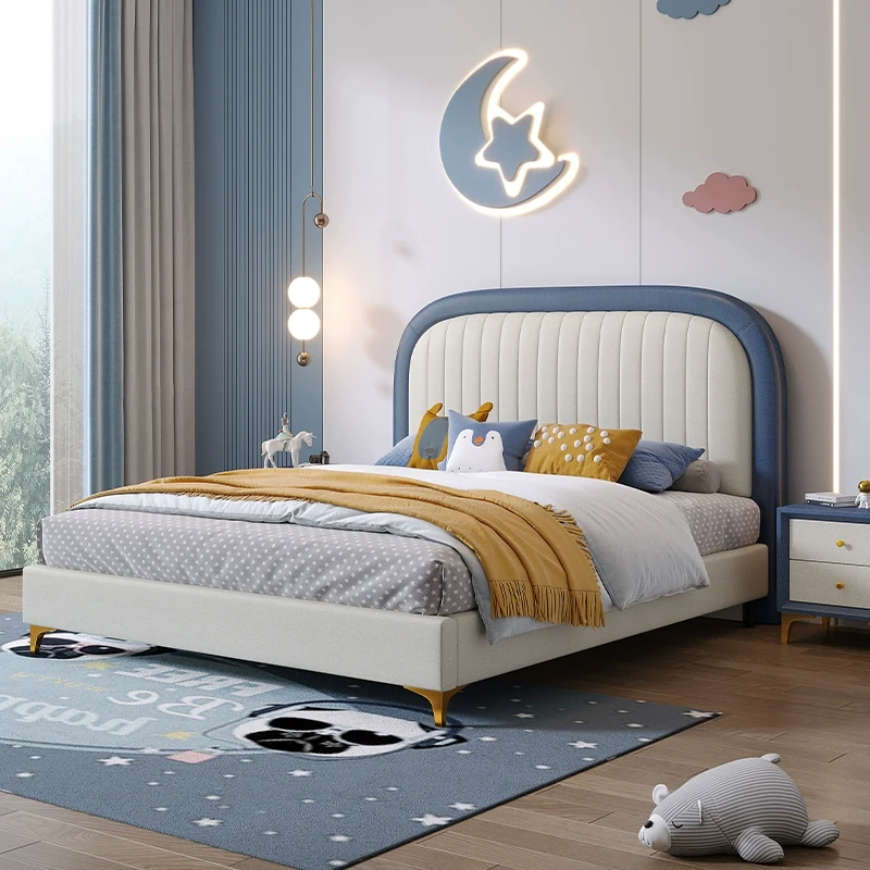 儿童皮床轻奢现代简约主卧真皮床双人床卧室儿童榻榻米婚床软包床